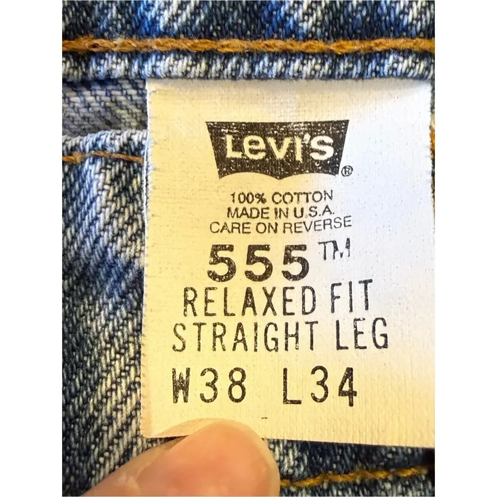 Vintage 1996 Orange Tab Levi's 555 Relaxed Straight Fit Jeans 38 x 34 Made  USA